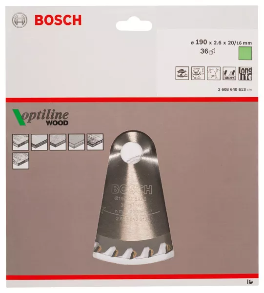Lame BOSCH Optiline Wood 190 x 20 / 16 mm - 36 dents scie circulaire